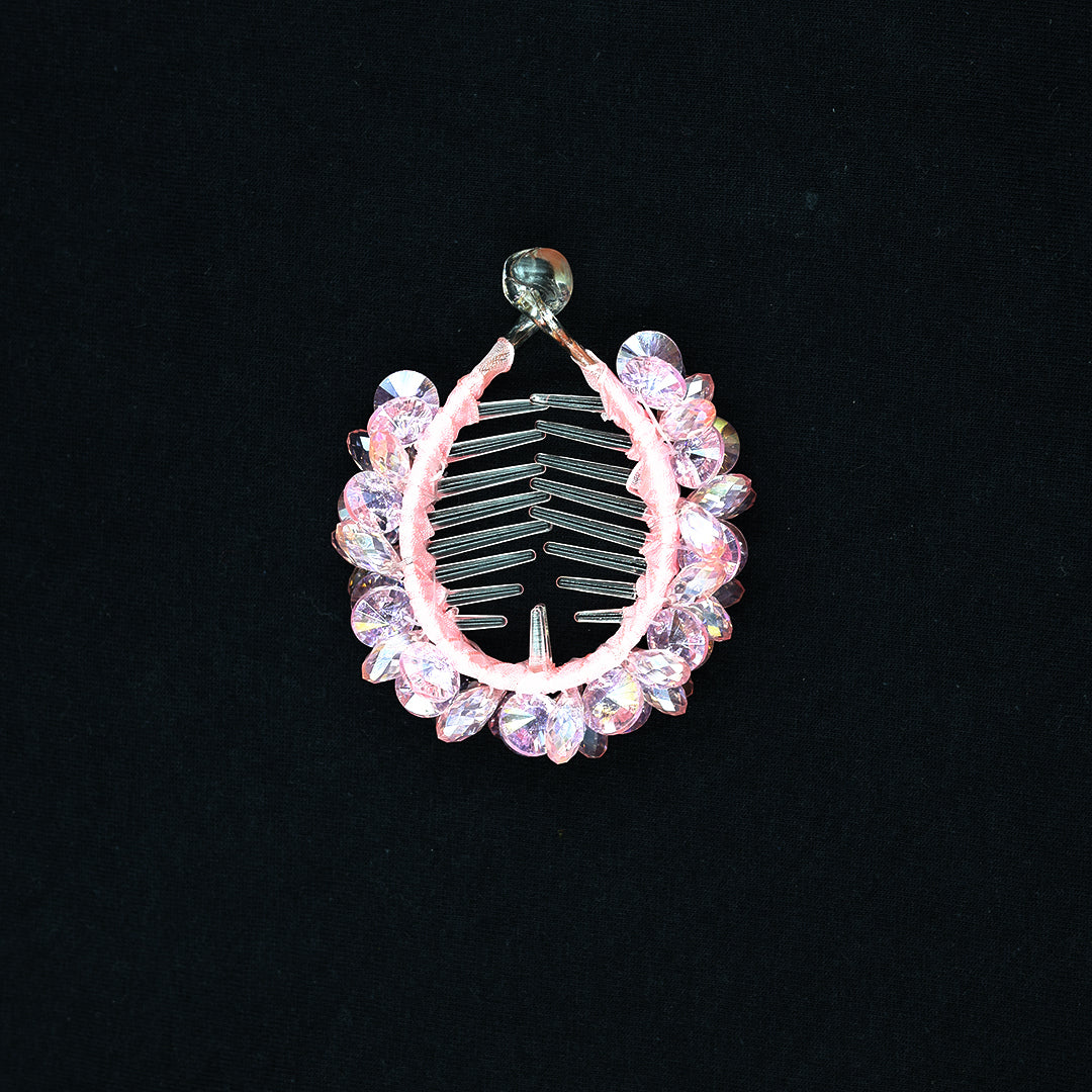 PREMIUM PINK CRYSTAL BUN CLIP WITH WORK