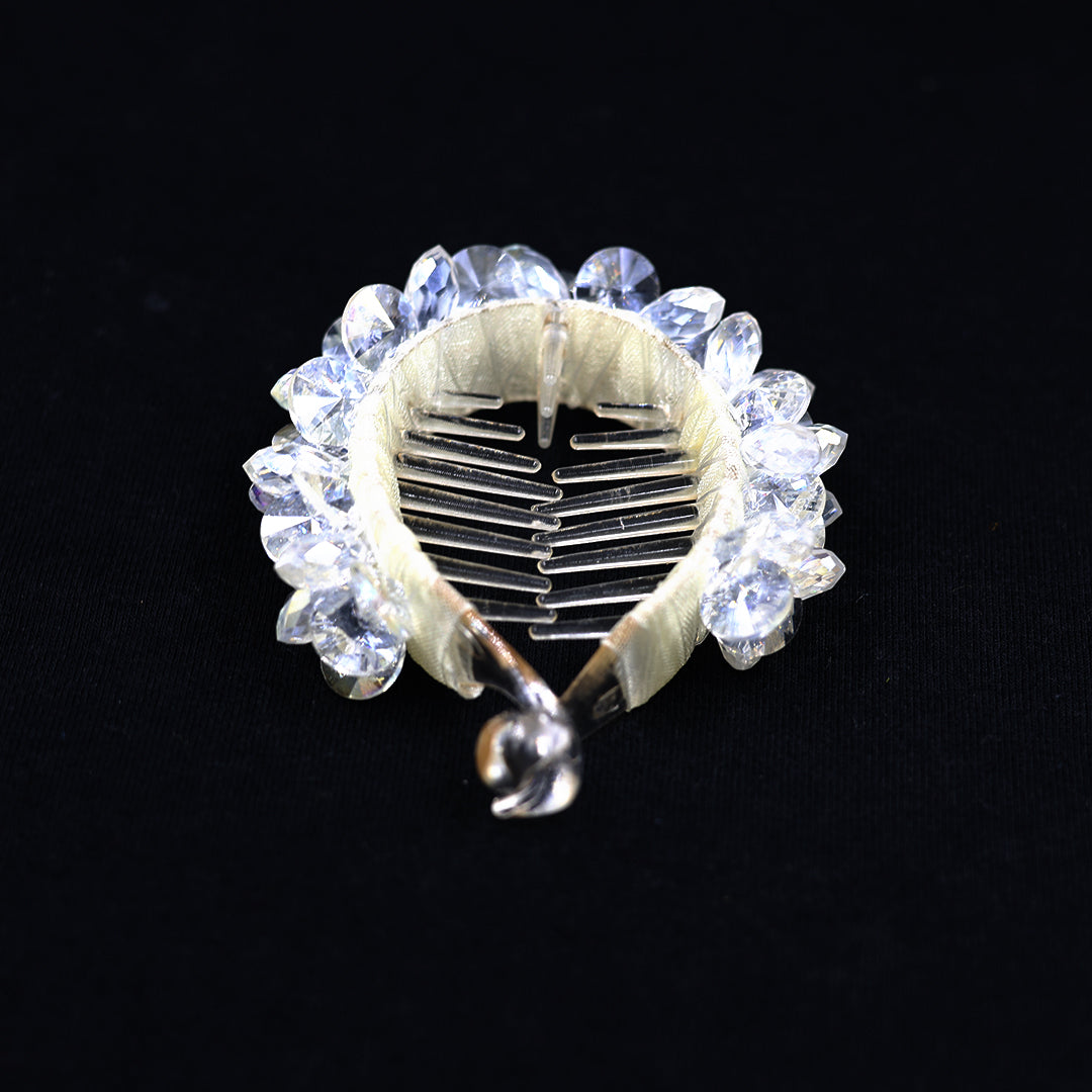 PREMIUM WHITE CRYSTAL BUN CLIP WITH WORK