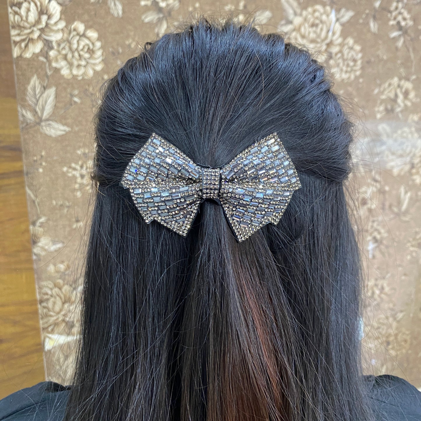 Crystal Stones Bow- Gunmetal