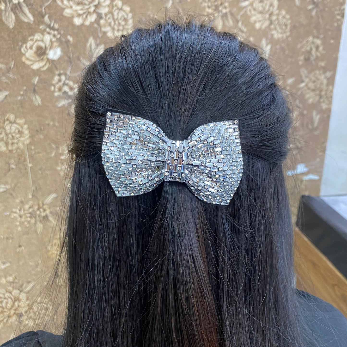 Crystal & Rhinestones Bow - Silver