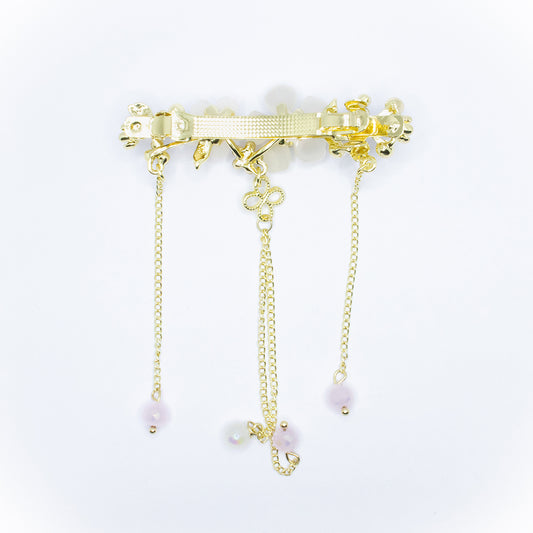 Gold and White Floral Backpin with Chain