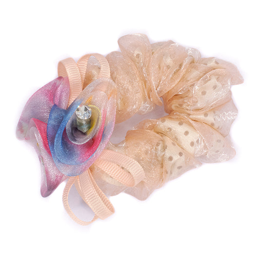 FLORAL HAIR SCRUNCHIE - LIGHT PEACH