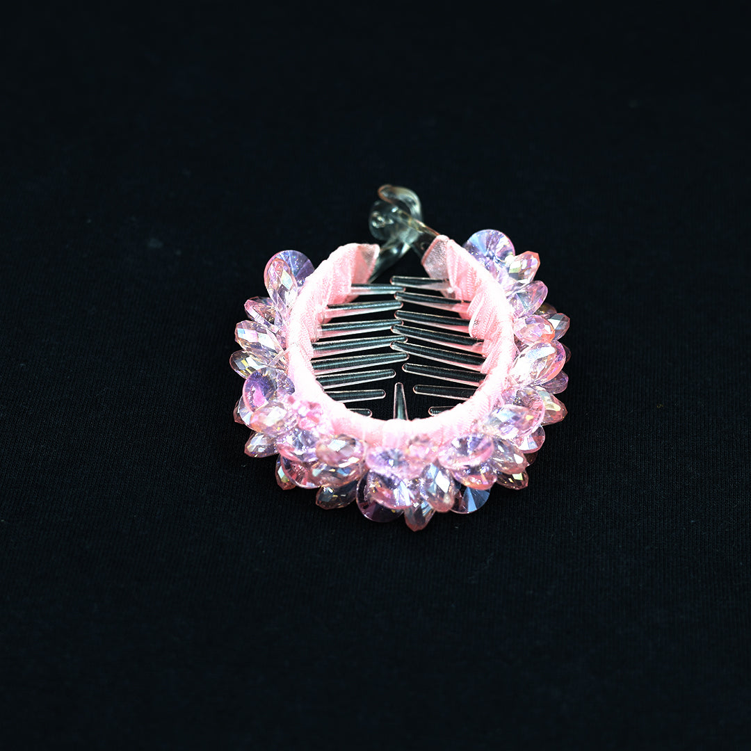 PREMIUM PINK CRYSTAL BUN CLIP WITH WORK