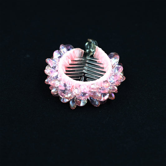 PREMIUM PINK CRYSTAL BUN CLIP WITH WORK