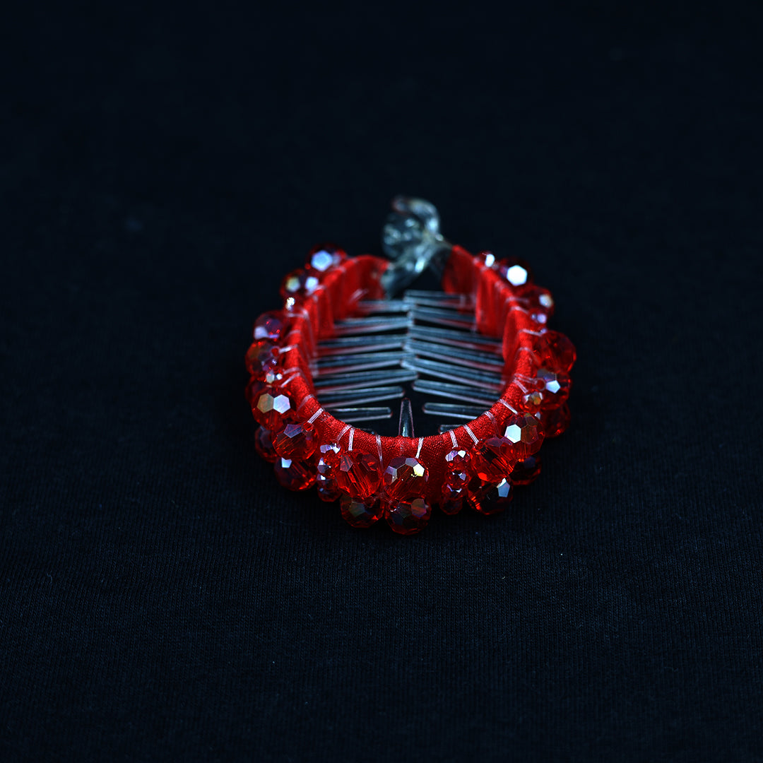 PREMIUM RED CRYSTAL BUN CLIP WITH WORK