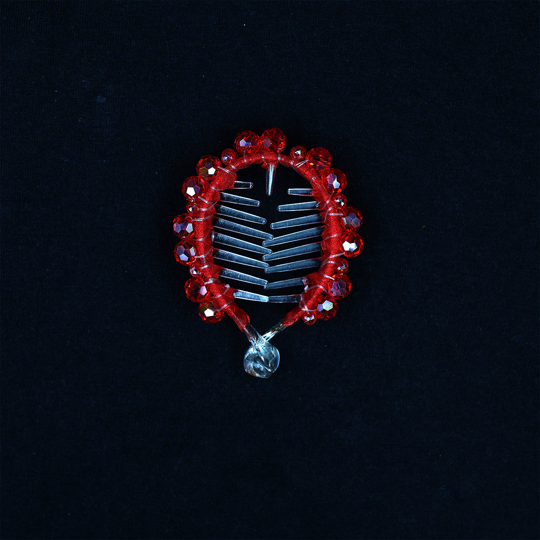 PREMIUM RED CRYSTAL BUN CLIP WITH WORK