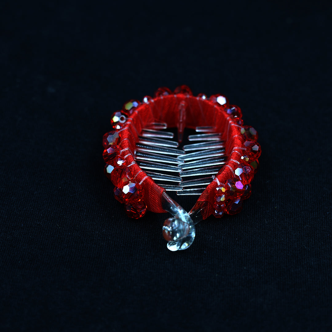 PREMIUM RED CRYSTAL BUN CLIP WITH WORK