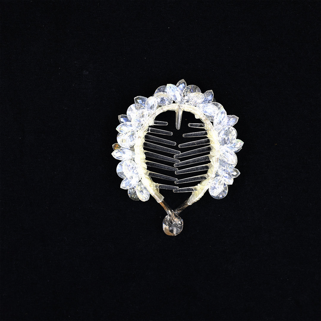 PREMIUM WHITE CRYSTAL BUN CLIP WITH WORK