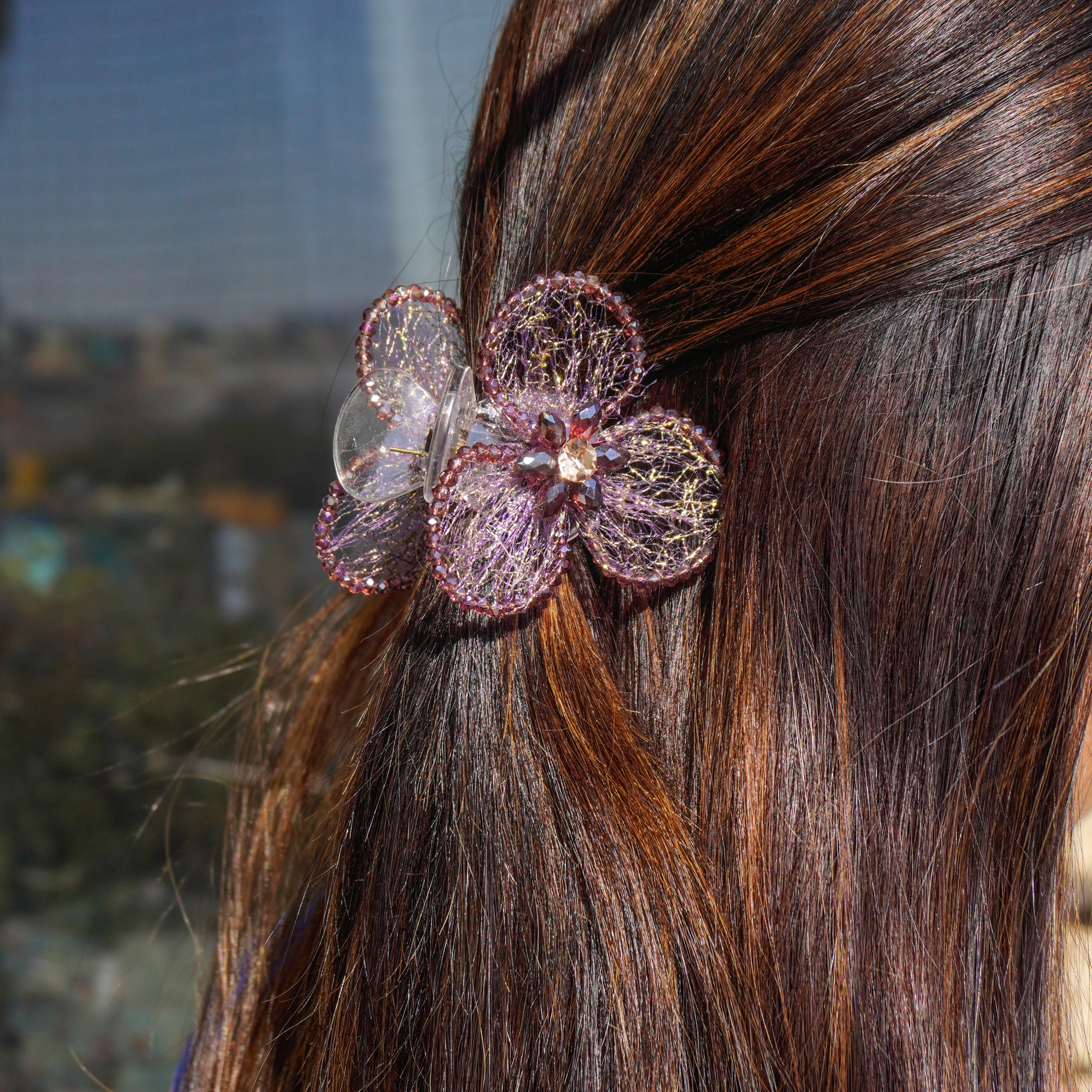 HAIR FLORAL NET CLUTCH - WINE COLOUR