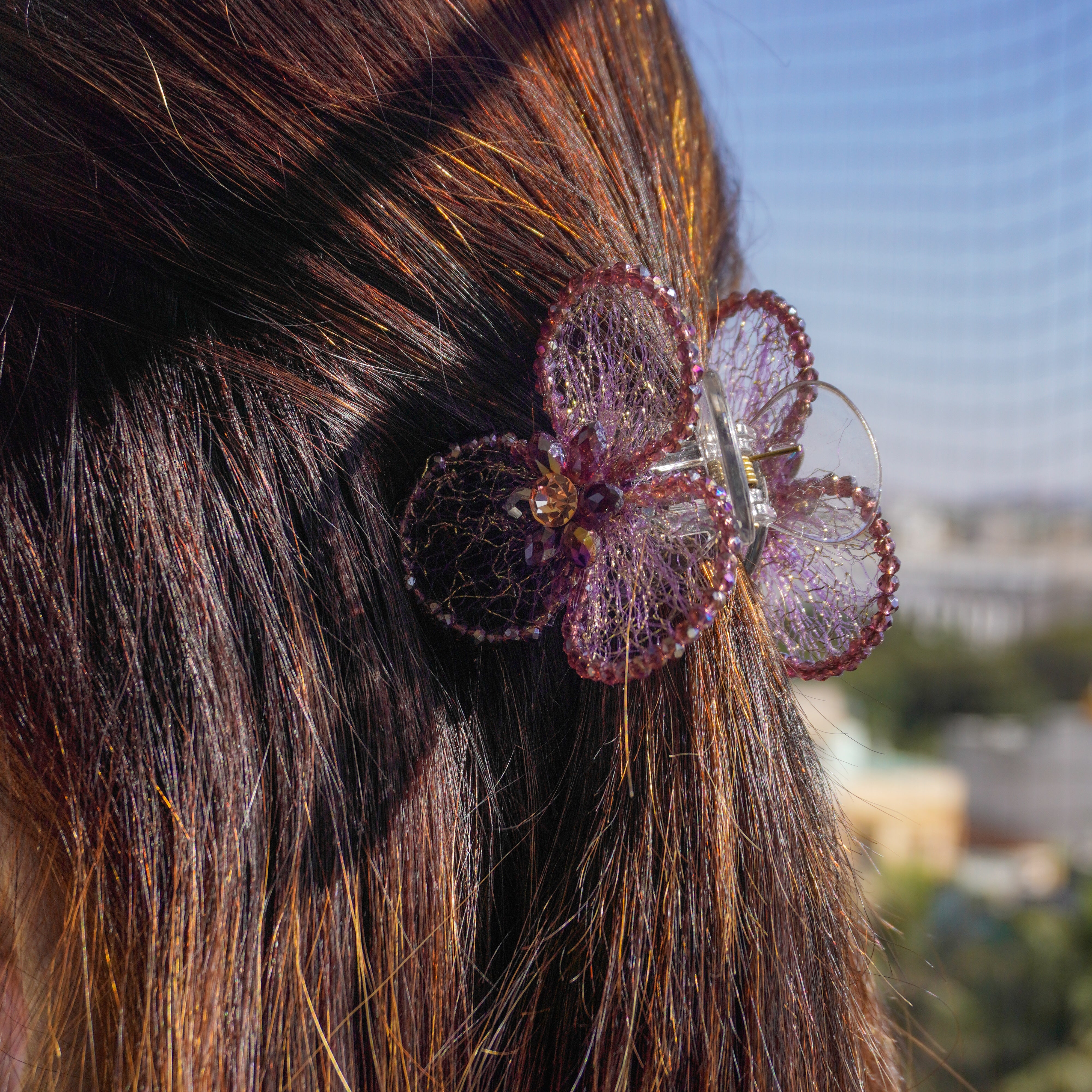 HAIR FLORAL NET CLUTCH - WINE COLOUR