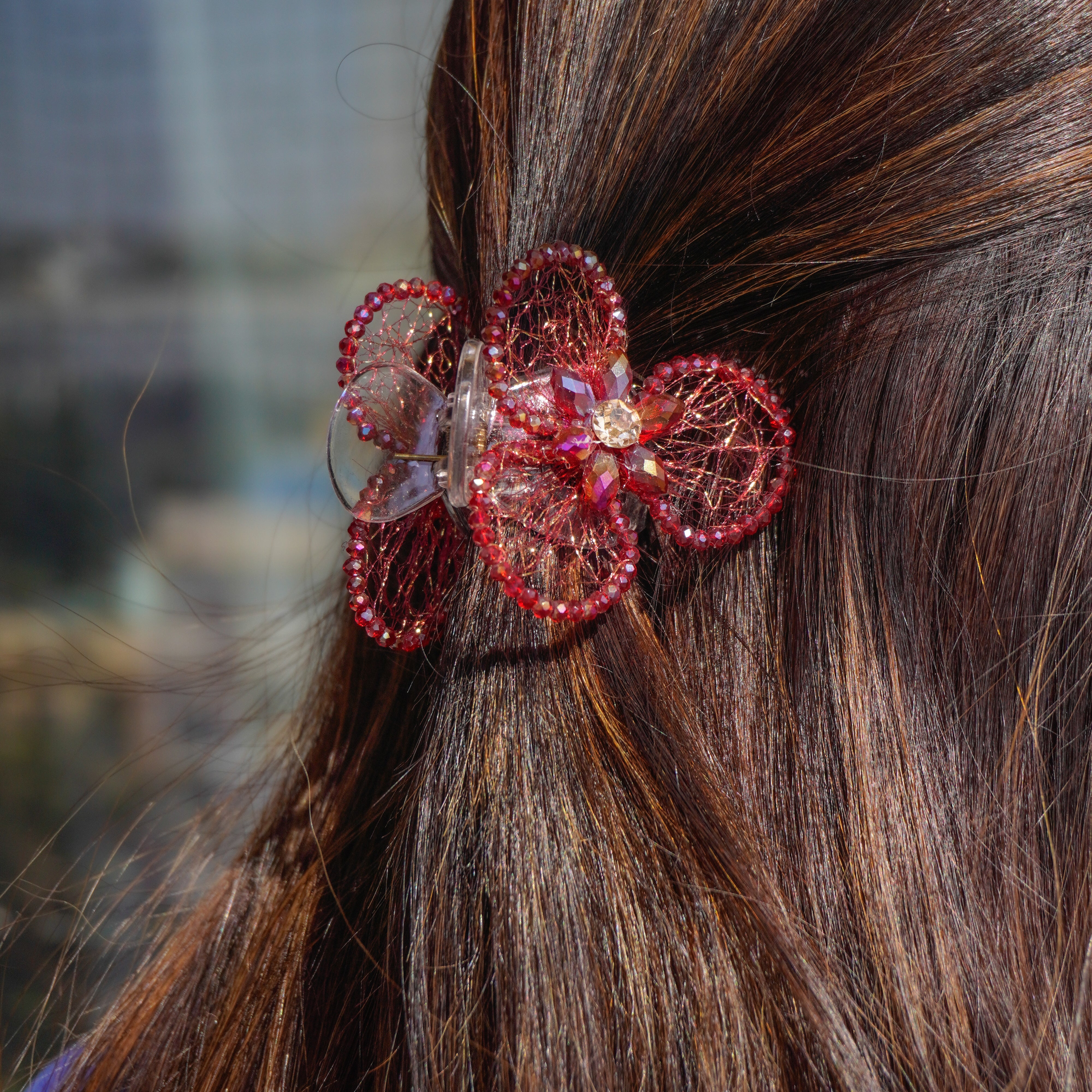 HAIR FLORAL NET CLUTCH - MAROON