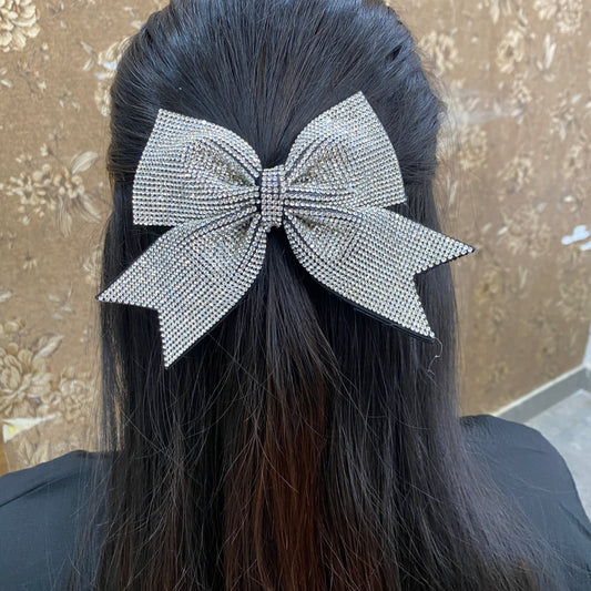 Large crystal Bow- Silver