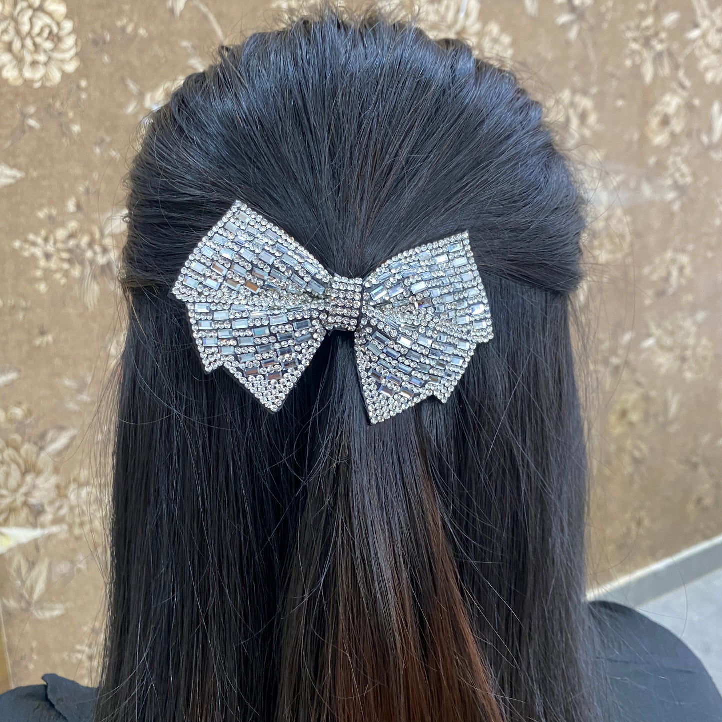 Crystal Stones Bow- Silver