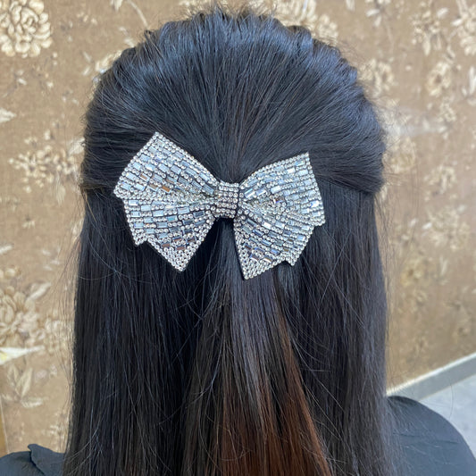 Crystal Stones Bow- Silver