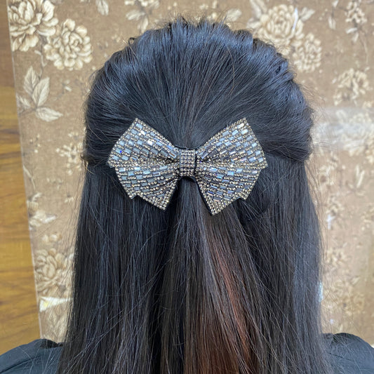Crystal Stones Bow- Gunmetal