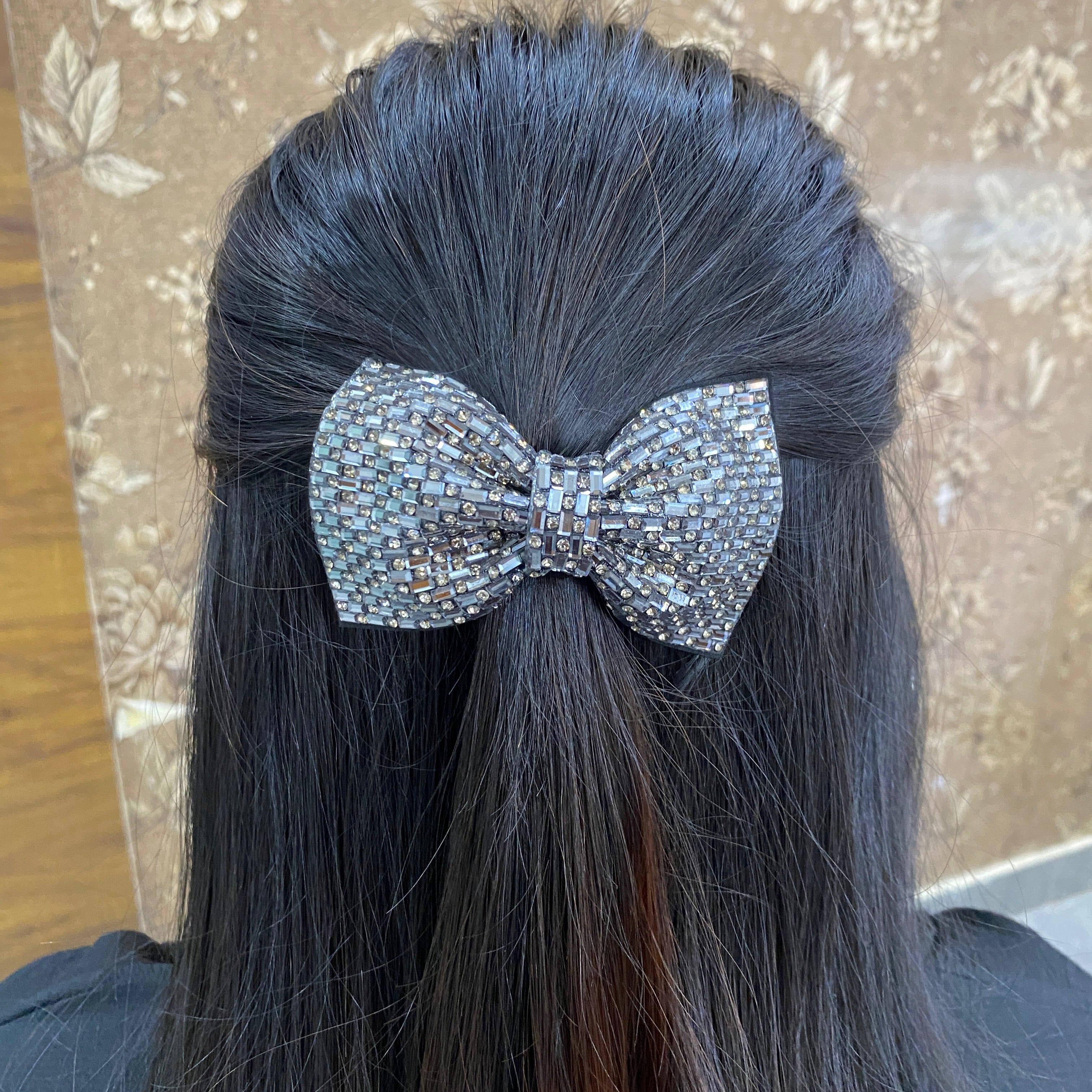 Crystal & Rhinestones Bow - Gunmetal