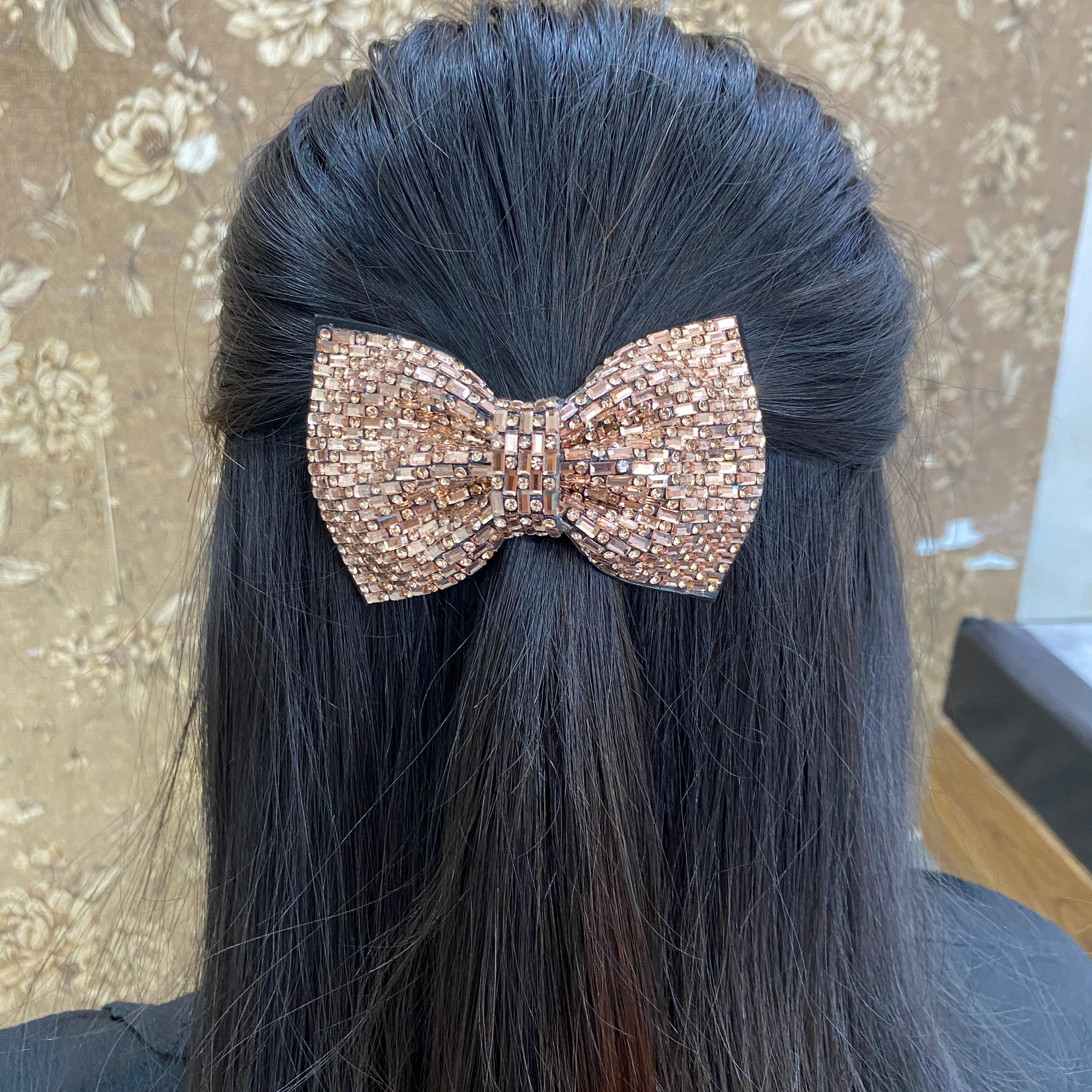 Crystal & Rhinestones Bow - Rose Gold