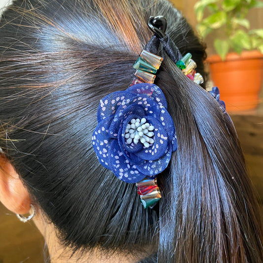 Rose and Crystal Fish clip-Blue
