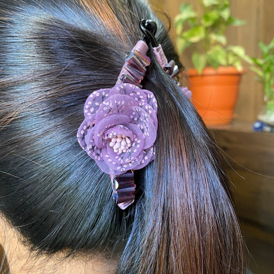 Rose and Crystal Fish clip-Purple