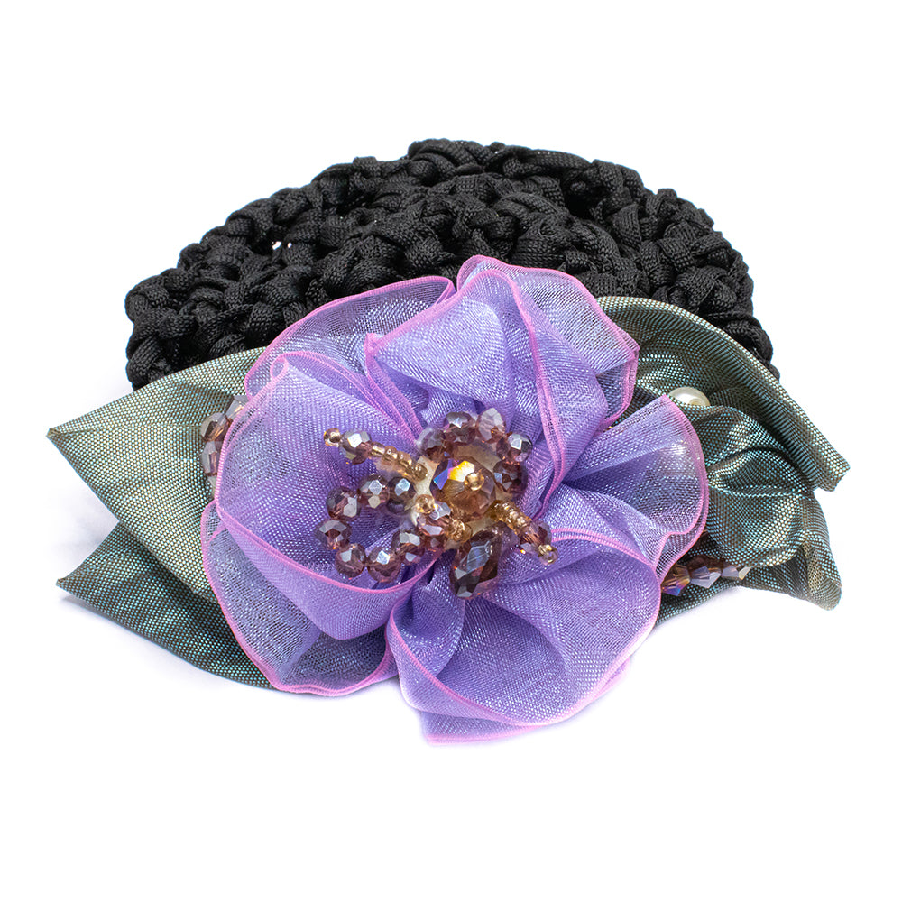 Beaded Purple flower Backpin With Hair Net