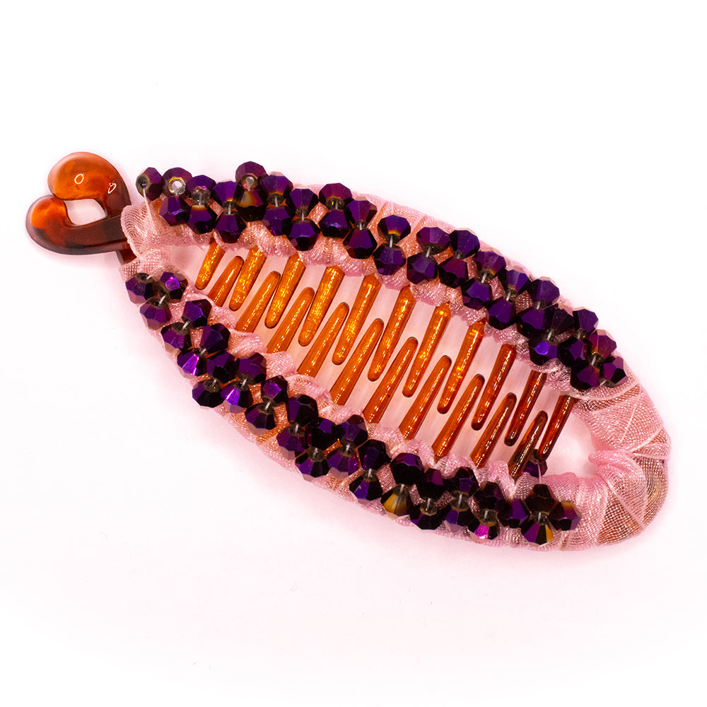 HANDMADE FISH CLIP - PINK WITH PURPLE STONE WORK