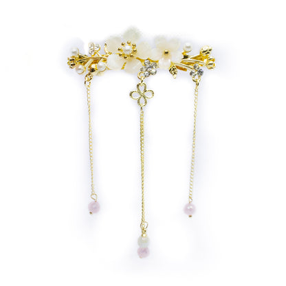 Gold and White Floral Backpin with Chain