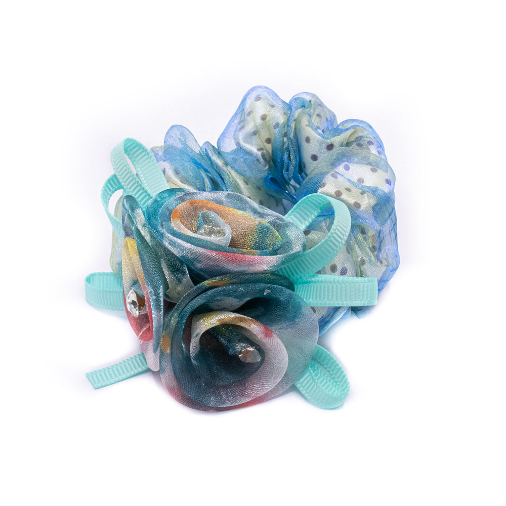 FLORAL HAIR SCRUNCHIE - TEAL BLUE