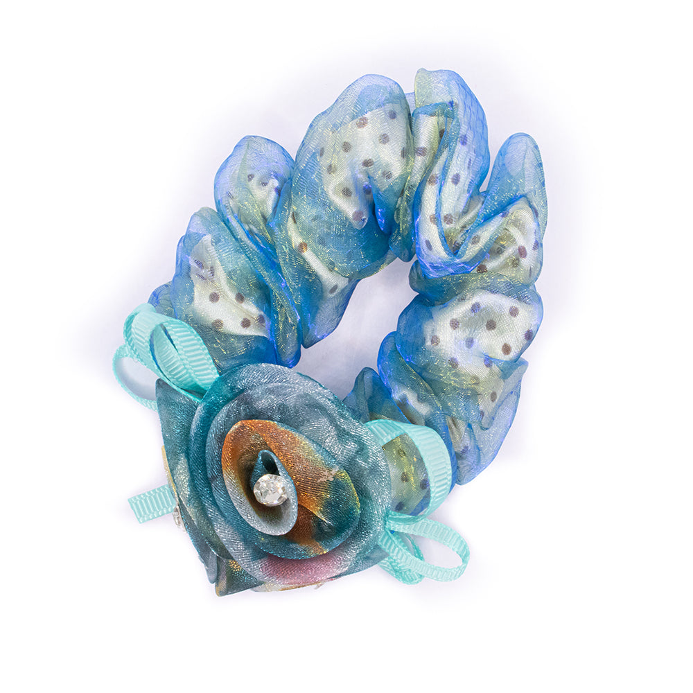 FLORAL HAIR SCRUNCHIE - TEAL BLUE