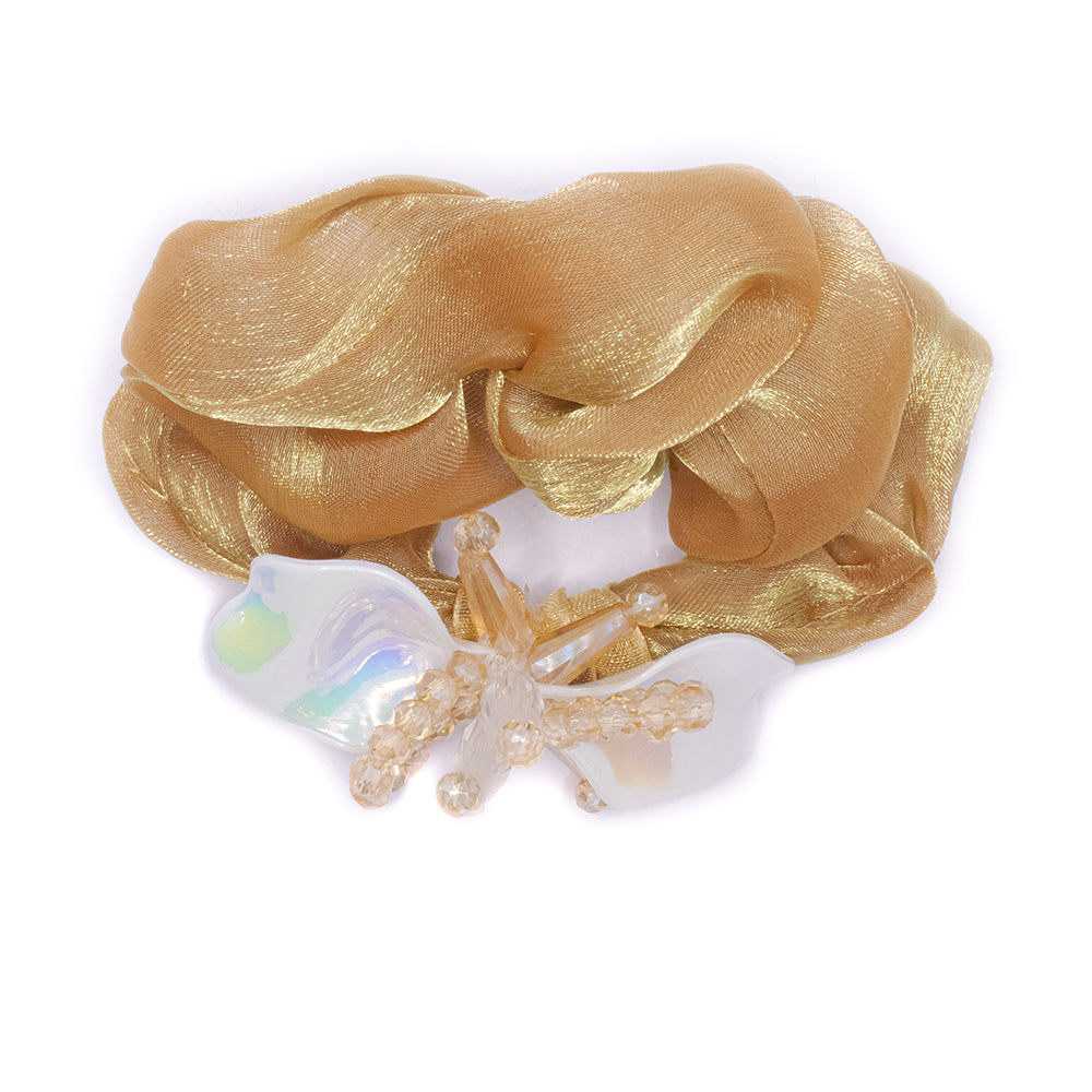 FLORAL HAIR SCRUNCHIE - GOLDEN